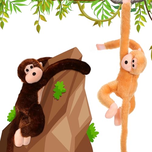 Chivao 2 Pack Hanging Monkey Stuffed Animals - 28 Inch Brown & Khaki Plush Toys with Hook and Loop Fasteners