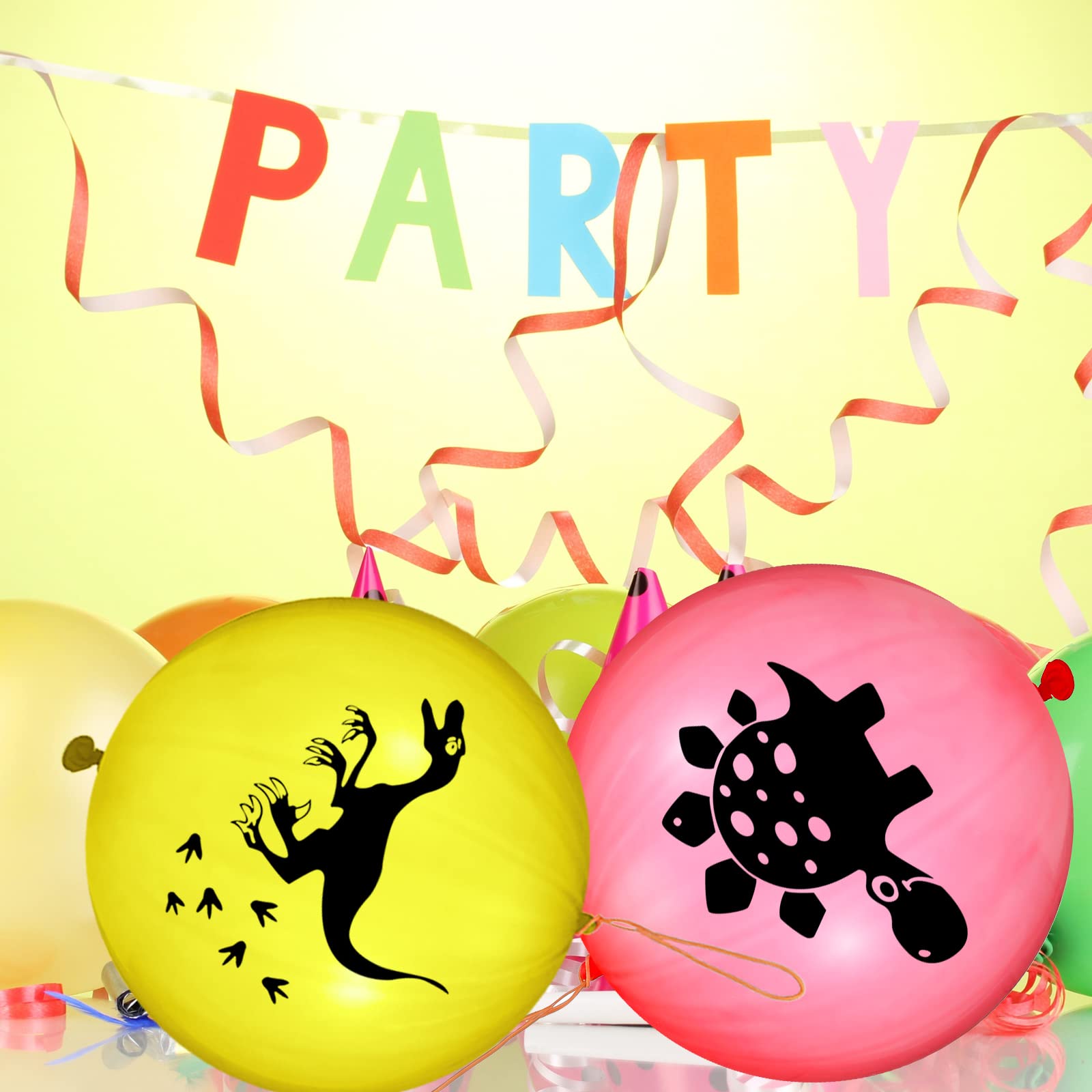 Chivao 30-Pack Dinosaur Punch Balloons, 18 Inch Latex Punching Balloons with Rubber Band for Party Favors and Carnival Games