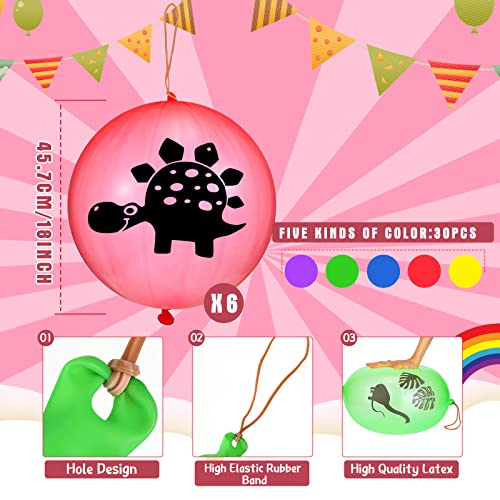 Chivao 30-Pack Dinosaur Punch Balloons, 18 Inch Latex Punching Balloons with Rubber Band for Party Favors and Carnival Games