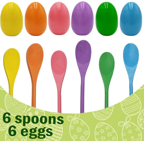 Chochkees 12-Piece Wooden Easter Egg and Spoon Race Game Set – 6 Eggs & 6 Spoons in 12 Colors for Outdoor Family Fun