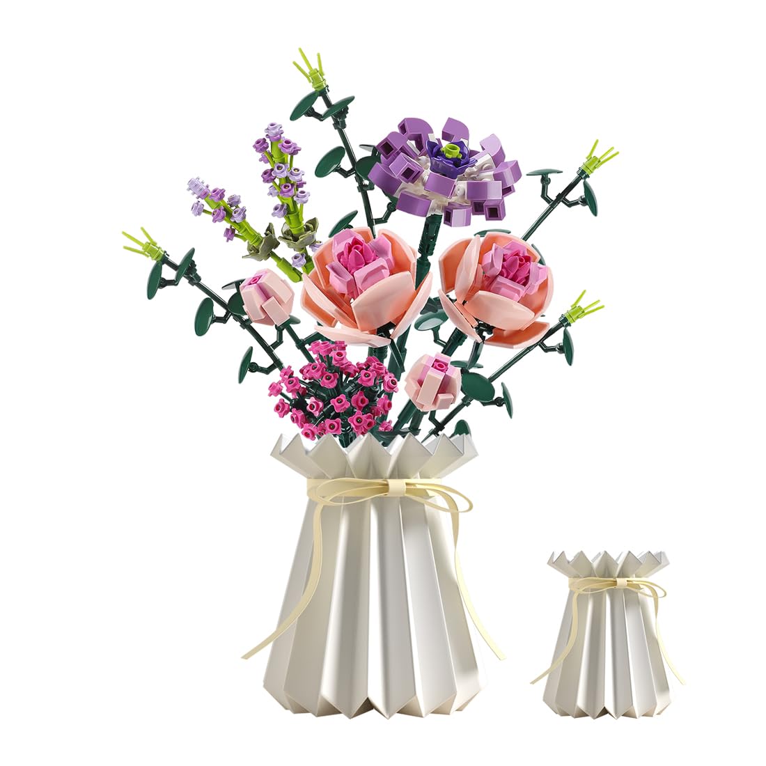 Chodia Artificial Flower Bouquet Building Blocks Set – 413 Pieces, Adjustable Stems, Pink Botanical Collection Gift for Adults