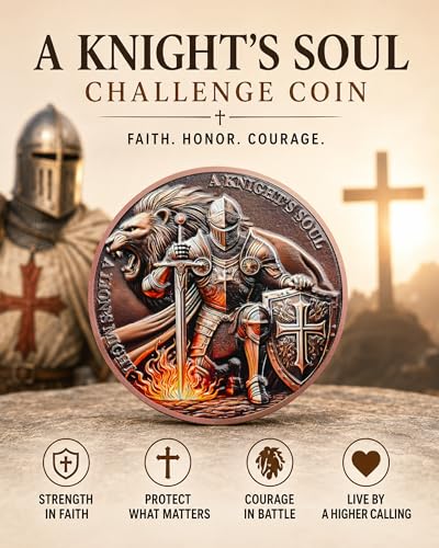 Christian Challenge Coin – Knight & Lion of Judah Design – Tokenara Faith Token