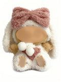 Christmas Bunny Outfit Set for 15cm or 17cm Labubu Dolls – Includes Bow & Pom-Pom, Natural Fabrics