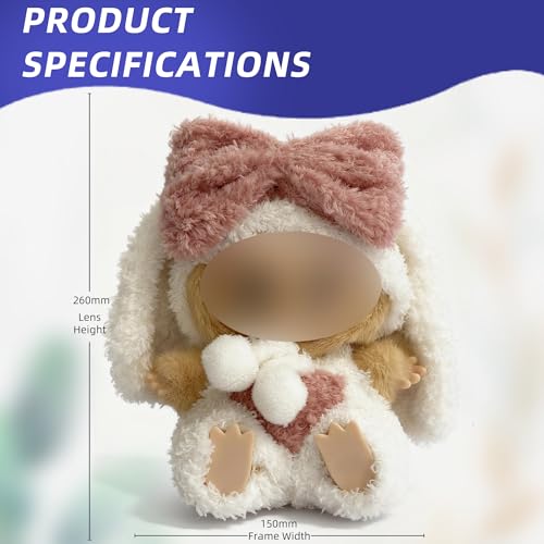 Christmas Bunny Outfit Set for 15cm or 17cm Labubu Dolls – Includes Bow & Pom-Pom, Natural Fabrics
