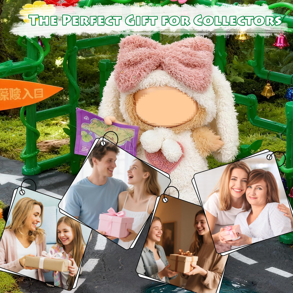 Christmas Bunny Outfit Set for 15cm or 17cm Labubu Dolls – Includes Bow & Pom-Pom, Natural Fabrics