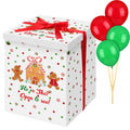 Christmas Gender Reveal Balloon Box - Gingerbread Design with 10 Red & Green Balloons and Ribbon by Hungdao