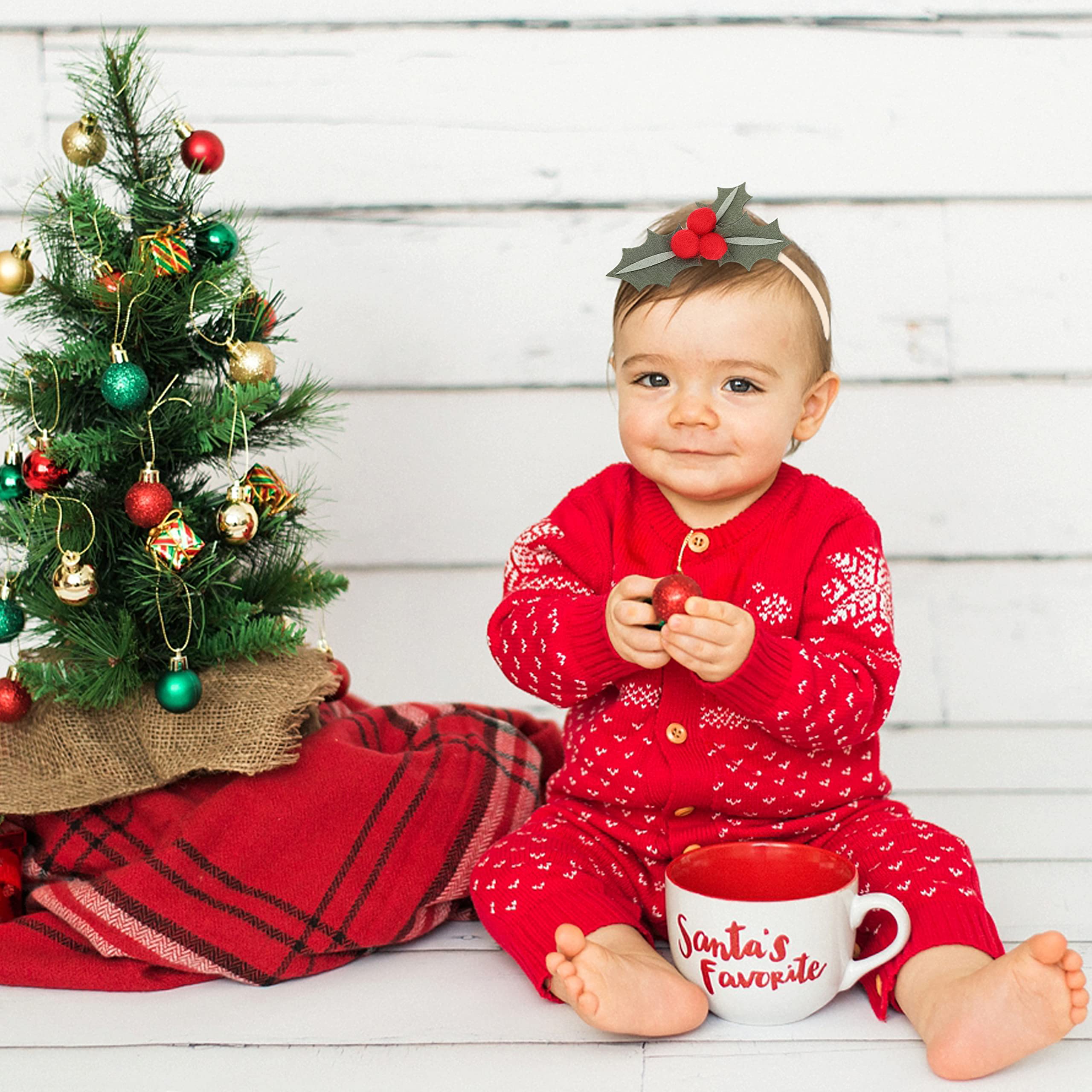 Christmas Holly Headband with Felt Red Berries – LINLULU Handmade Hair Accessory for Girls