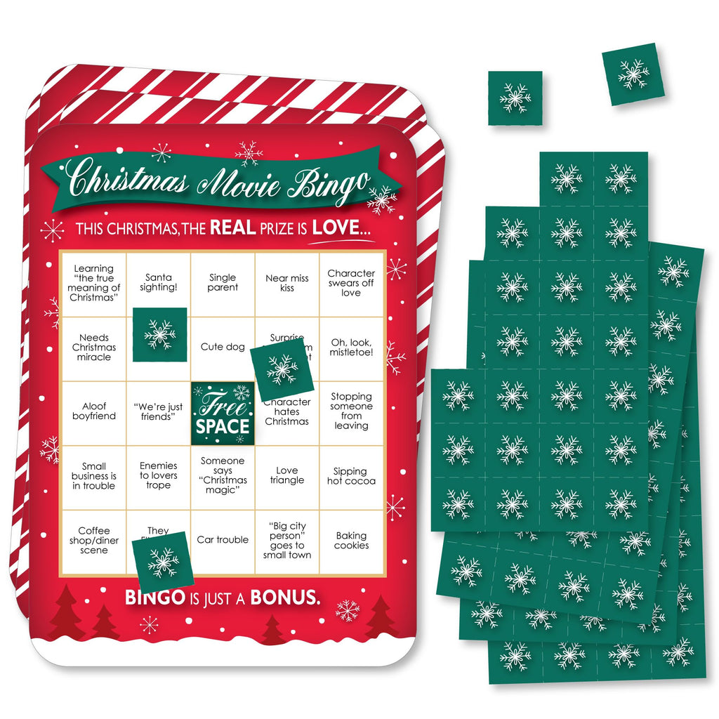 Christmas Movie Bingo Set - 18 Cards with Rom Com Holiday Theme - Party Game