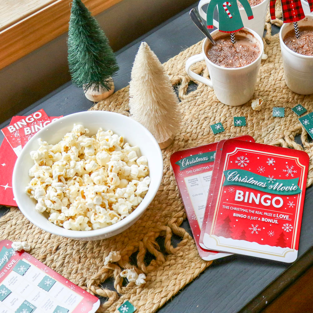 Christmas Movie Bingo Set - 18 Cards with Rom Com Holiday Theme - Party Game