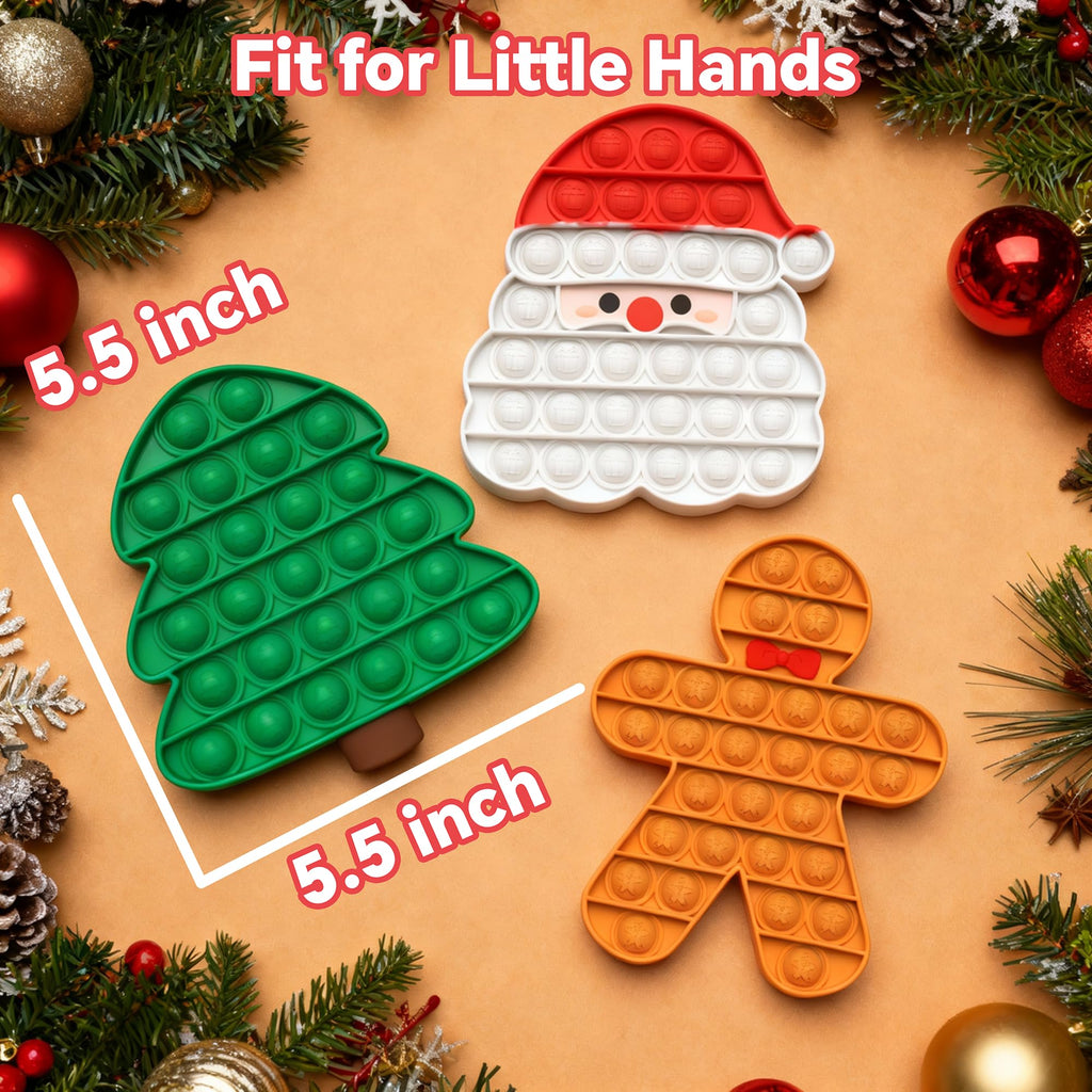 Christmas Pop Fidget Toy Set – Santa, Tree & Gingerbread Man – BPA-Free Silicone Stress Relief for Kids & Adults