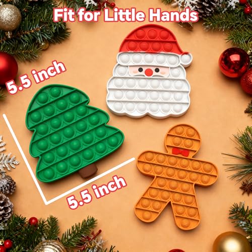 Christmas Pop Fidget Toy Set – Santa, Tree & Gingerbread Man – BPA-Free Silicone Stress Relief for Kids & Adults