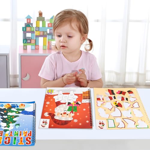 Christmas Sticker Paint Books for Kids Ages 4-8 – 2 Books with 22 Festive Designs (Santa, Snowman, Elf, Gnome)