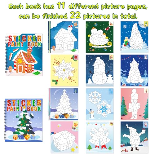 Christmas Sticker Paint Books for Kids Ages 4-8 – 2 Books with 22 Festive Designs (Santa, Snowman, Elf, Gnome)