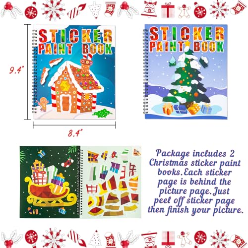 Christmas Sticker Paint Books for Kids Ages 4-8 – 2 Books with 22 Festive Designs (Santa, Snowman, Elf, Gnome)