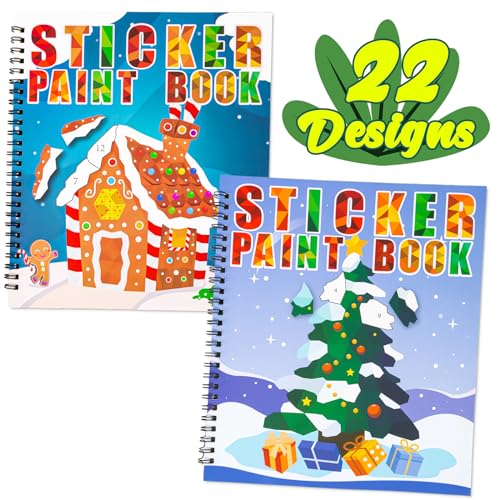 Christmas Sticker Paint Books for Kids Ages 4-8 – 2 Books with 22 Festive Designs (Santa, Snowman, Elf, Gnome)