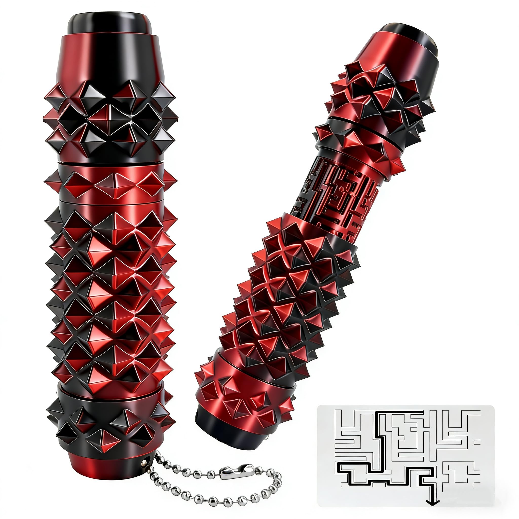 CHUAWANLY 6-in-1 Pain Fidget Toy for Adults – Spiky Clicker, Spinner, Maze, on Keychain
