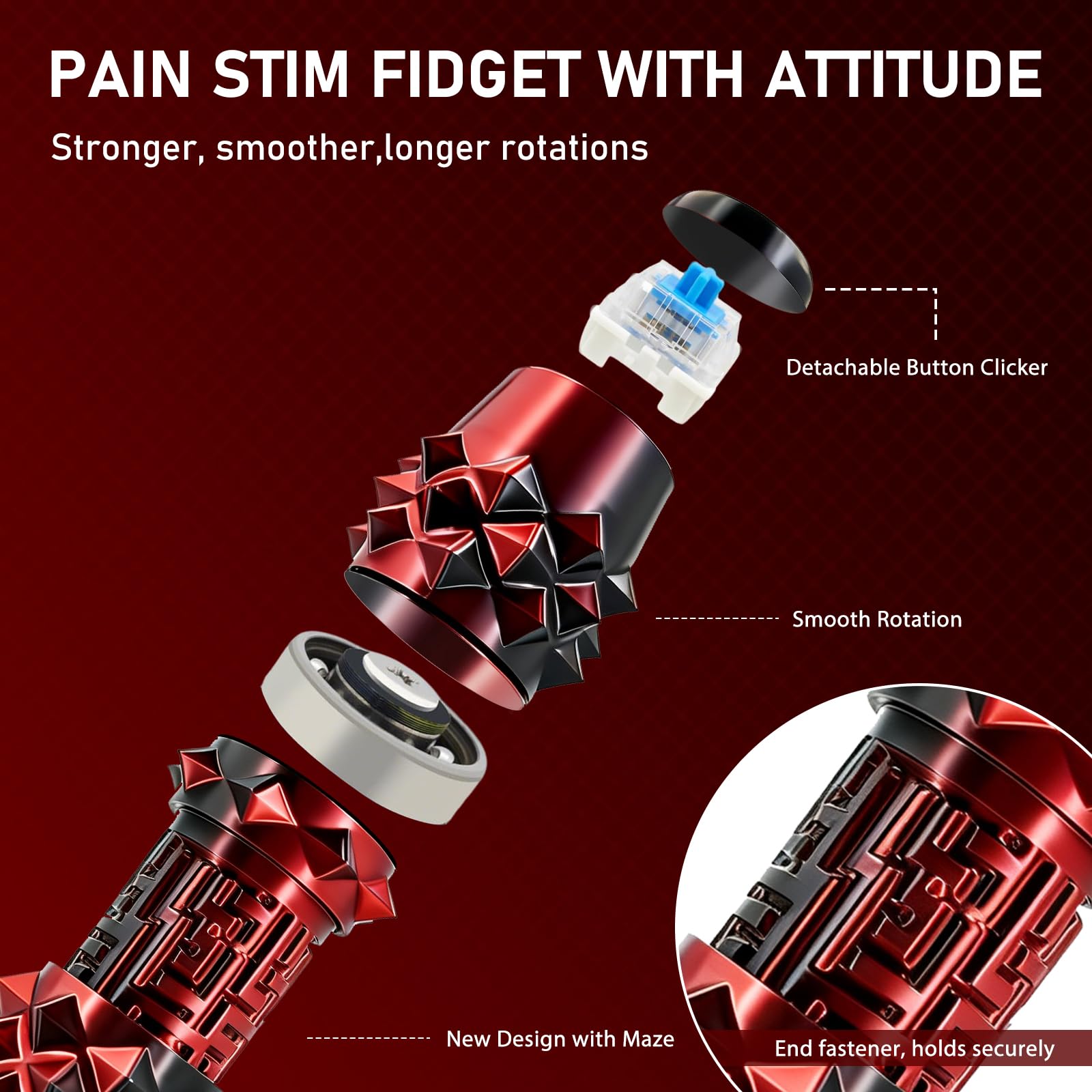 CHUAWANLY 6-in-1 Pain Fidget Toy for Adults – Spiky Clicker, Spinner, Maze, on Keychain