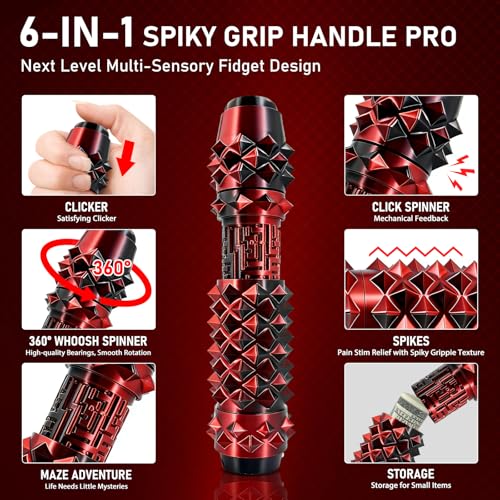CHUAWANLY 6-in-1 Pain Fidget Toy for Adults – Spiky Clicker, Spinner, Maze, on Keychain