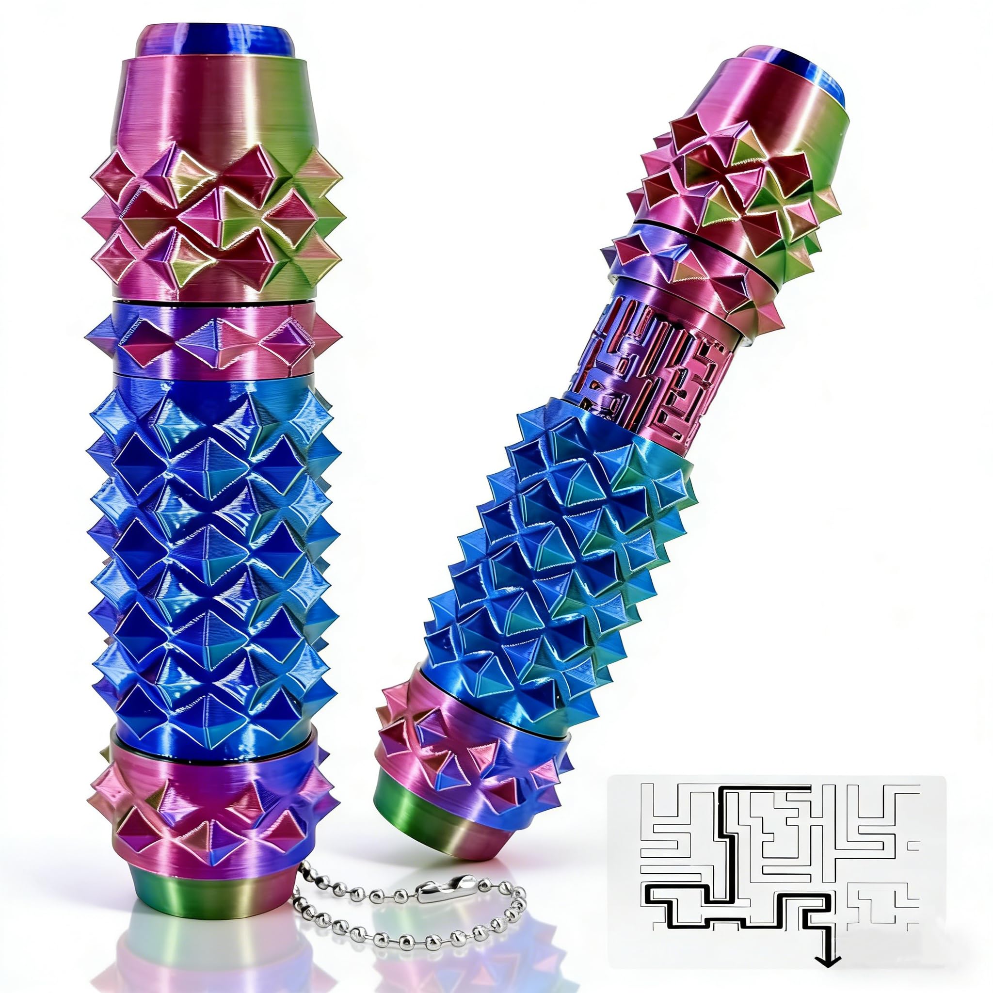 CHUAWANLY 6-in-1 Spiky Fidget Toy for Adults – Clicker, Spinner, Maze, Storage & Spiky Grip – Stress Relief Keychain (2026 Upgrade)