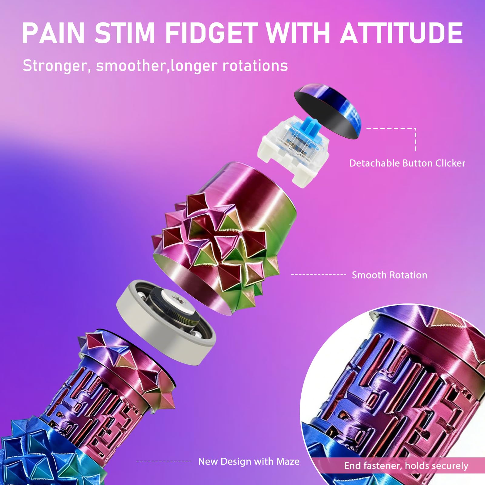 CHUAWANLY 6-in-1 Spiky Fidget Toy for Adults – Clicker, Spinner, Maze, Storage & Spiky Grip – Stress Relief Keychain (2026 Upgrade)