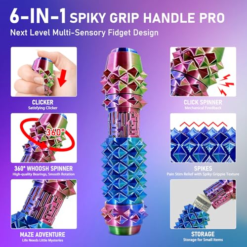 CHUAWANLY 6-in-1 Spiky Fidget Toy for Adults – Clicker, Spinner, Maze, Storage & Spiky Grip – Stress Relief Keychain (2026 Upgrade)