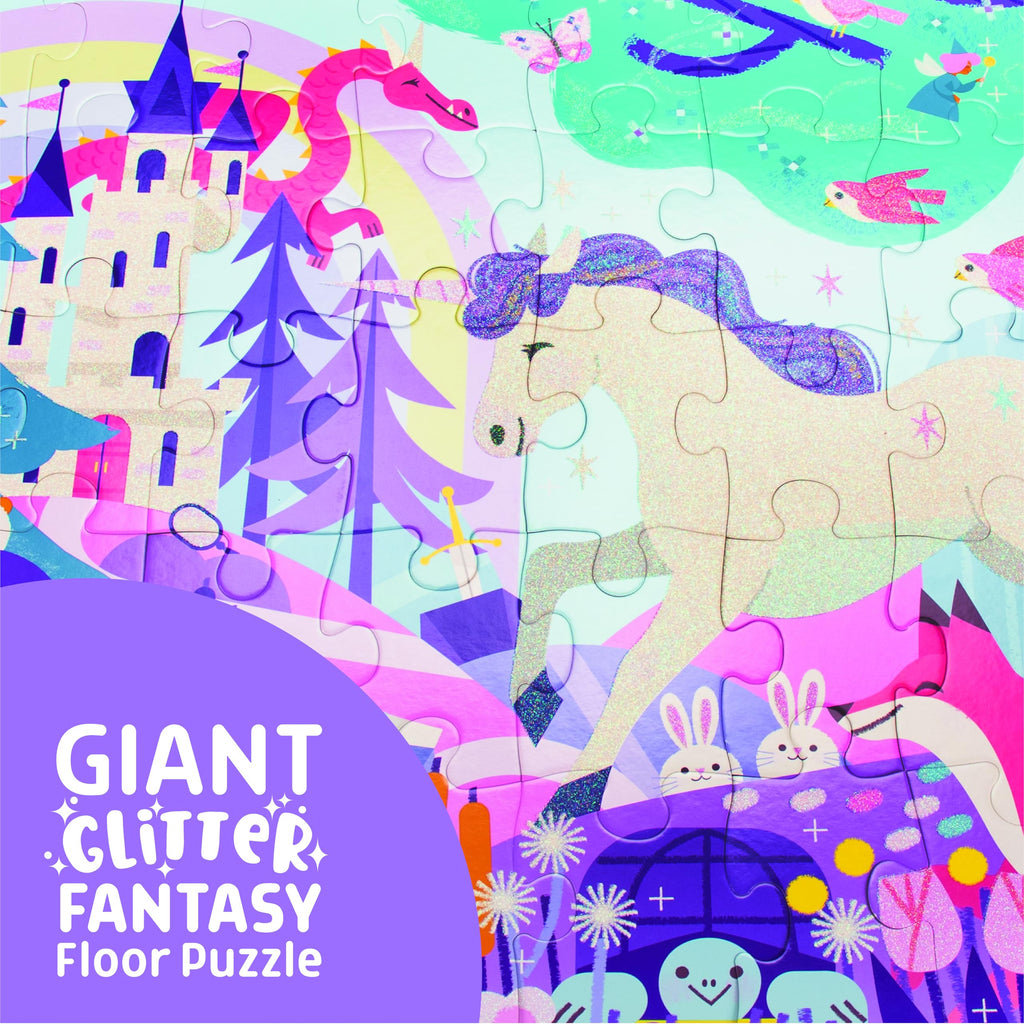 Chuckle & Roar 50-Piece Glitter Fantasy Floor Puzzle – Jumbo 24x36 Inch for Ages 3+