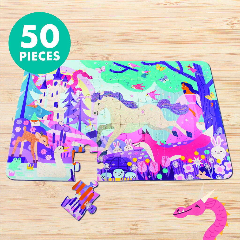 Chuckle & Roar 50-Piece Glitter Fantasy Floor Puzzle – Jumbo 24x36 Inch for Ages 3+