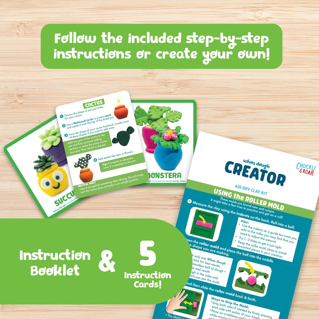 Chuckle & Roar Whoa Dough Slide & Shape Creator: Plants – 15-Color Air-Dry Craft Kit for Kids Ages 5+