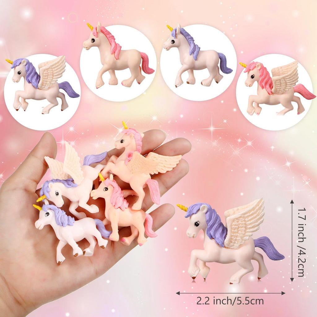 Chunful 12-Piece Mini Unicorn Figurines with Wings – Hand-Painted Plastic Cake Toppers for Birthday & Fairy Garden Decor
