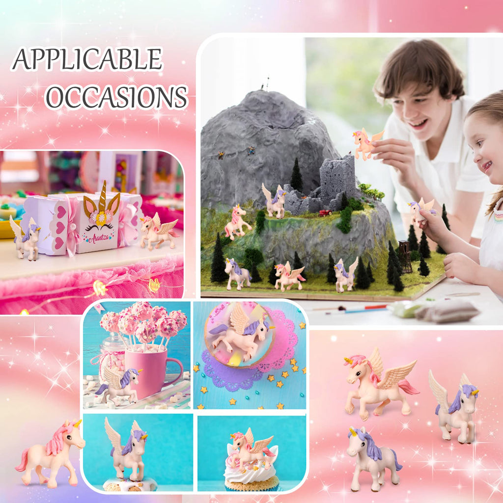 Chunful 12-Piece Mini Unicorn Figurines with Wings – Hand-Painted Plastic Cake Toppers for Birthday & Fairy Garden Decor