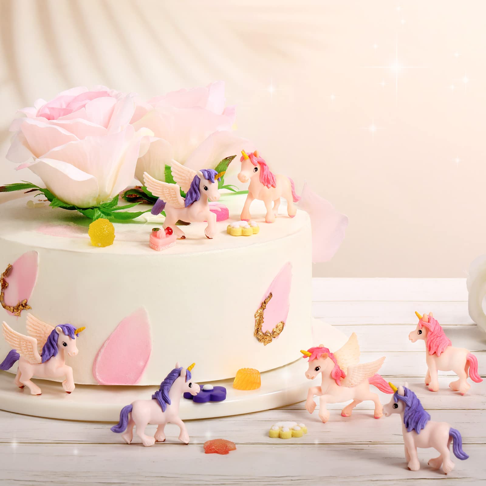 Chunful 12-Piece Mini Unicorn Figurines with Wings – Hand-Painted Plastic Cake Toppers for Birthday & Fairy Garden Decor