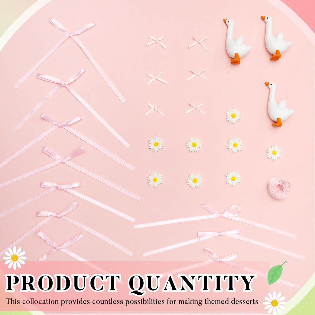 Chunful 28-Piece Silly Goose Birthday Cake Topper Set with Pink Bows and Daisies