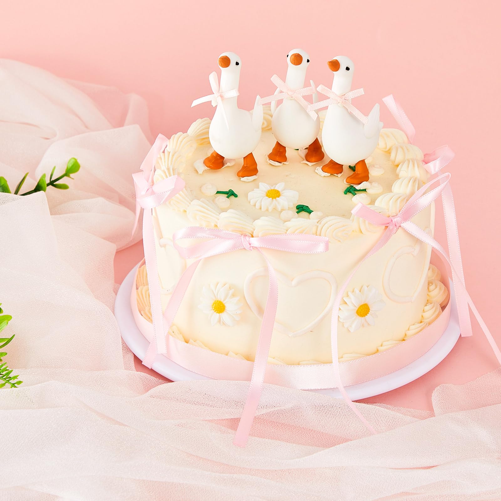 Chunful 28-Piece Silly Goose Birthday Cake Topper Set with Pink Bows and Daisies