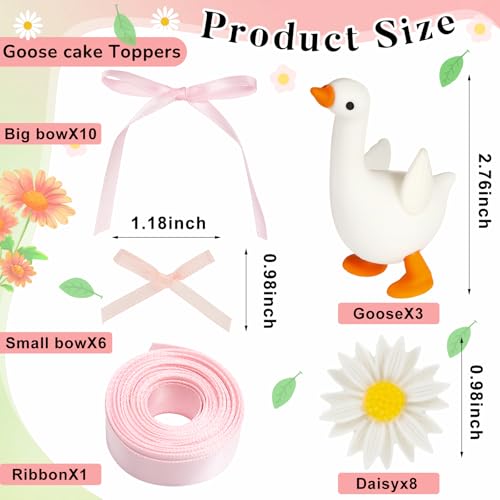 Chunful 28-Piece Silly Goose Birthday Cake Topper Set with Pink Bows and Daisies