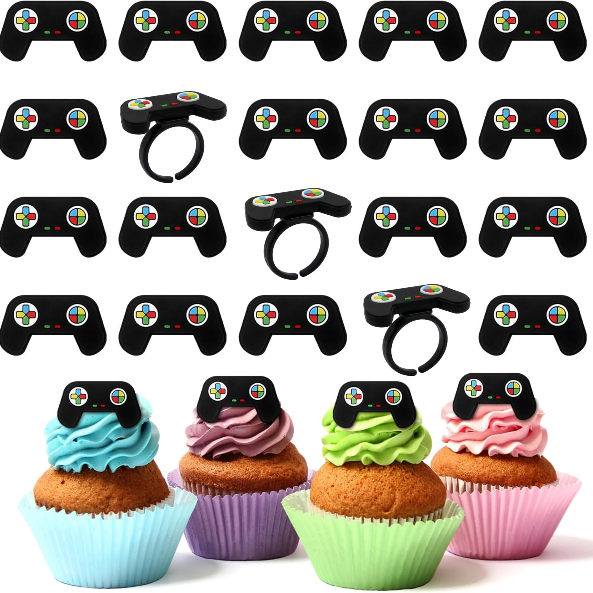 Chunful 48 Video Game Cupcake Toppers - Gamer Party Decorations for Birthdays & Celebrations