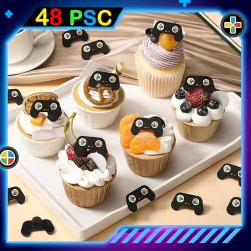 Chunful 48 Video Game Cupcake Toppers - Gamer Party Decorations for Birthdays & Celebrations