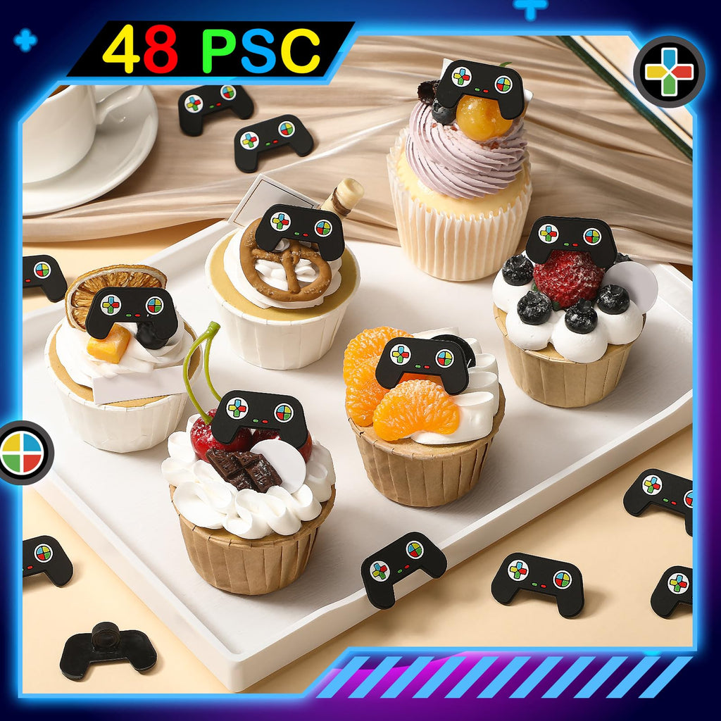 Chunful 48 Video Game Cupcake Toppers - Gamer Party Decorations for Birthdays & Celebrations