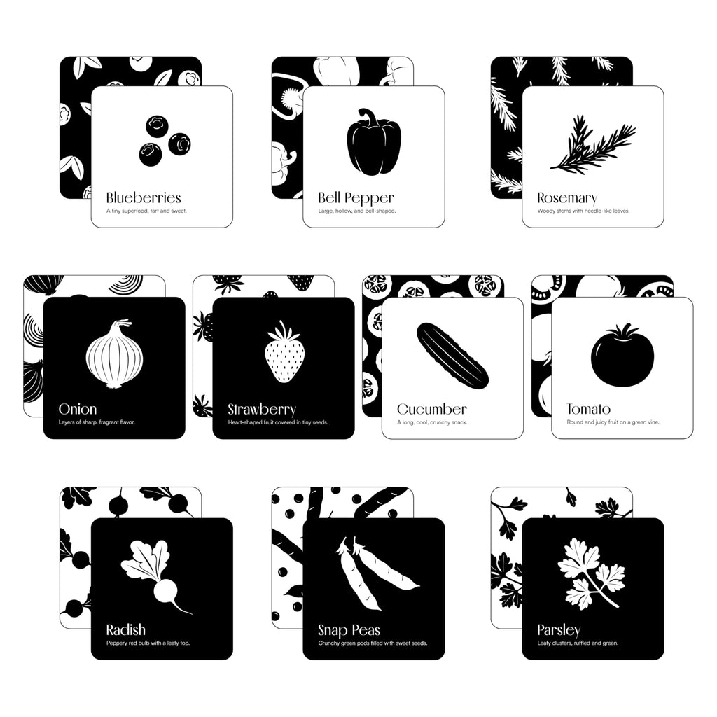Chunky Deli Garden for Baby High Contrast Cards – 10 Laminated Black & White Sensory Cards for Newborn Vision and Tummy Time
