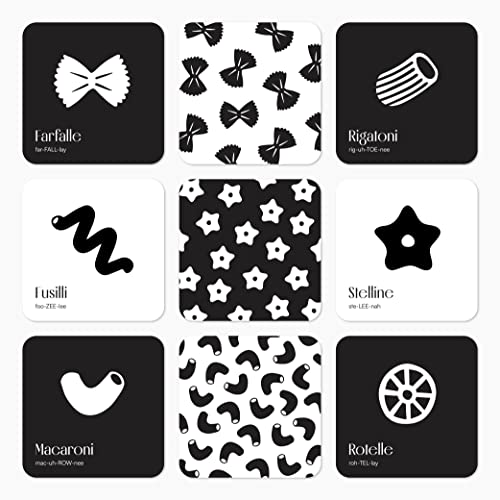 Chunky Deli High Contrast Pasta Flash Cards for Newborns – Black & White Sensory Toy for Tummy Time, 0+ Months