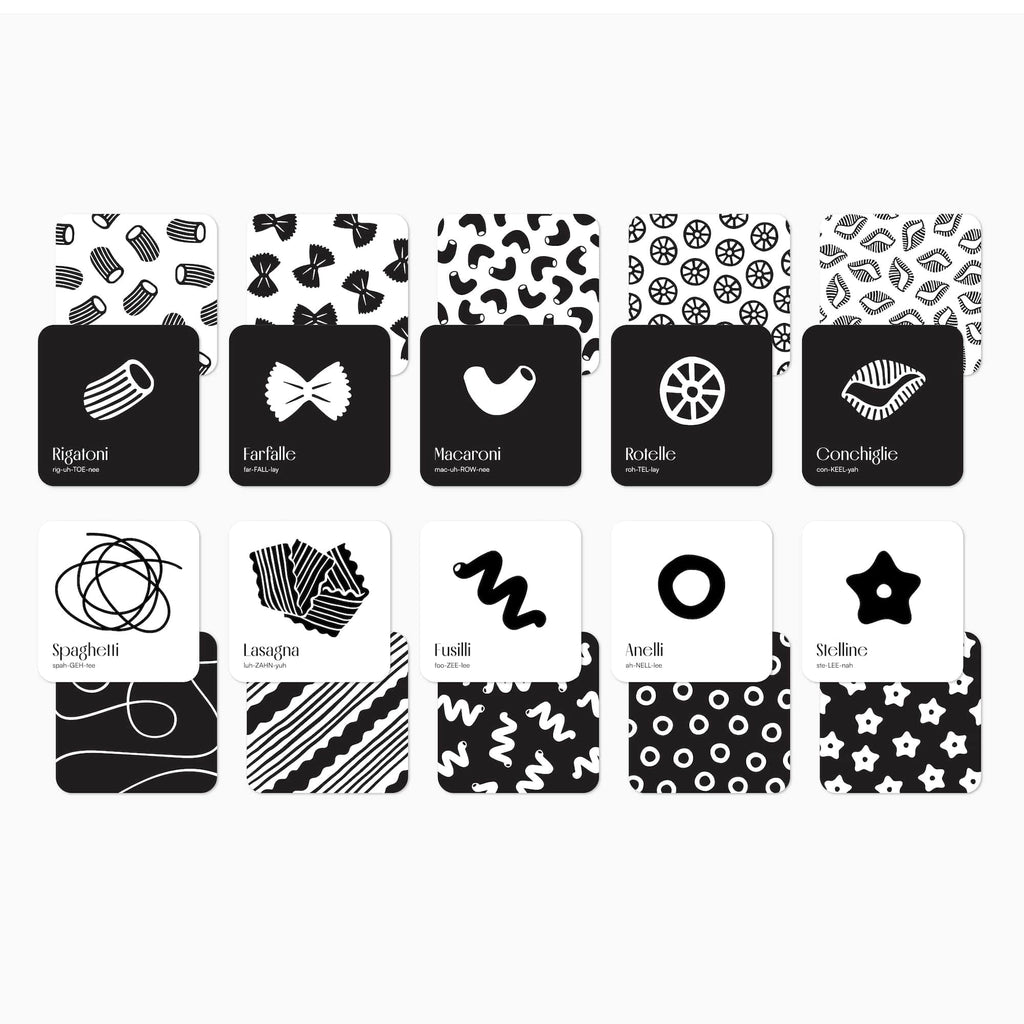 Chunky Deli High Contrast Pasta Flash Cards for Newborns – Black & White Sensory Toy for Tummy Time, 0+ Months