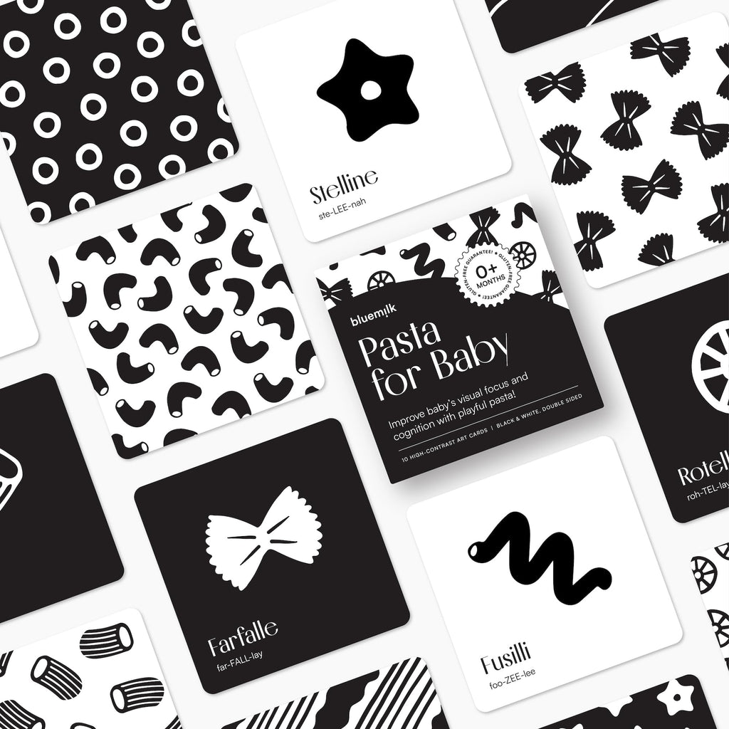 Chunky Deli High Contrast Pasta Flash Cards for Newborns – Black & White Sensory Toy for Tummy Time, 0+ Months