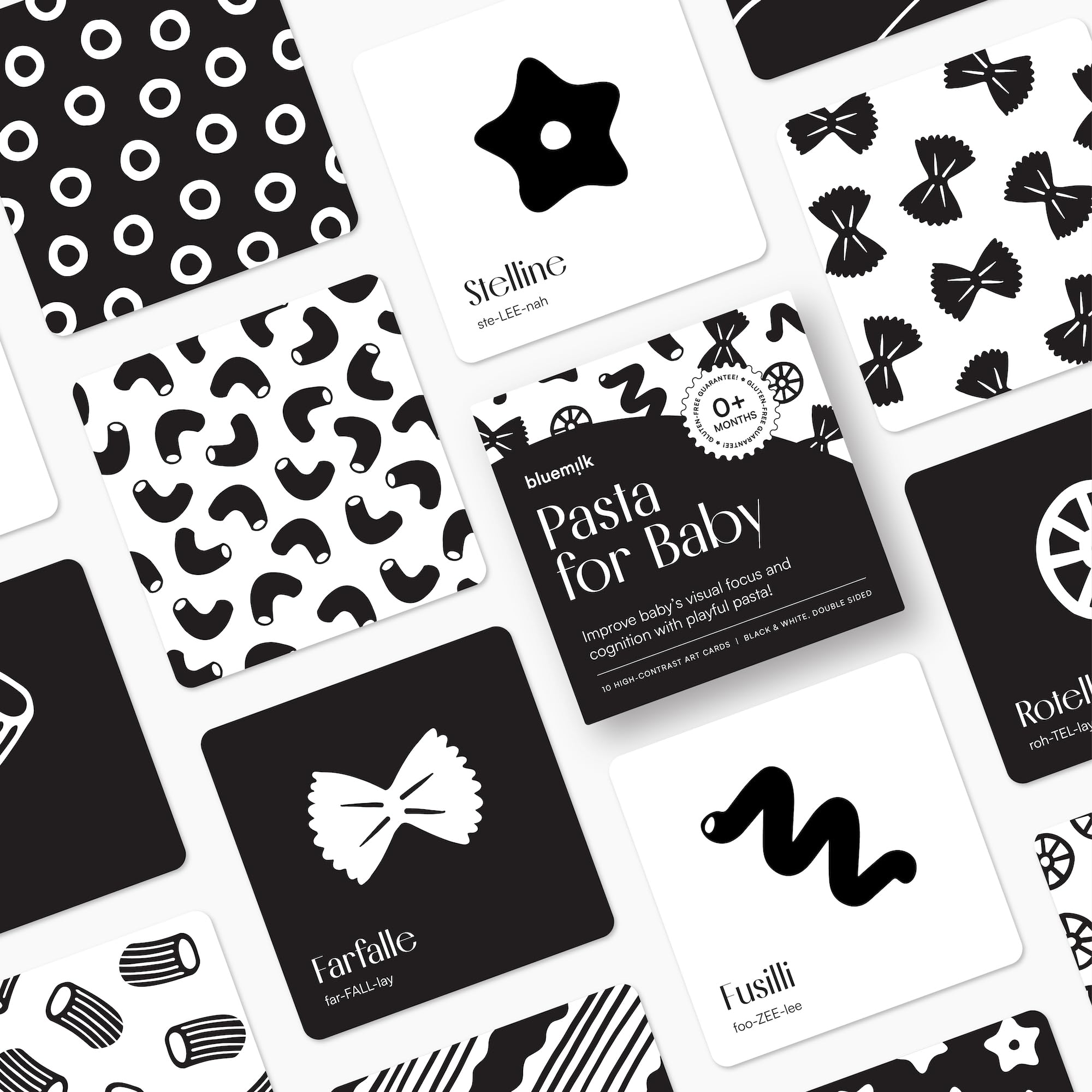 Chunky Deli High Contrast Pasta Flash Cards for Newborns – Black & White Sensory Toy for Tummy Time, 0+ Months