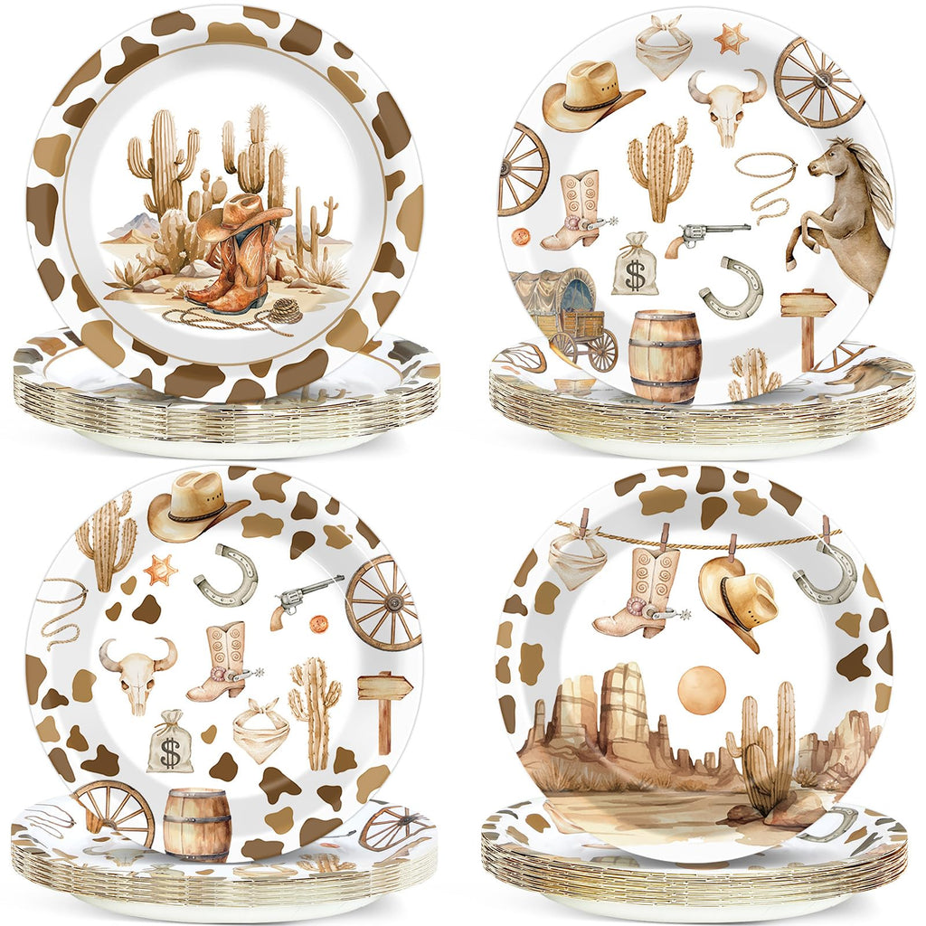 CHUNNIN 48-Pack Western Cowboy Paper Plates – 7-Inch Disposable Dinner Plates for Wild West Theme Parties