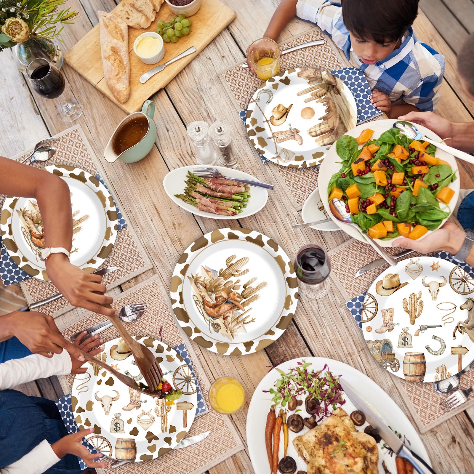 CHUNNIN 48-Pack Western Cowboy Paper Plates – 7-Inch Disposable Dinner Plates for Wild West Theme Parties