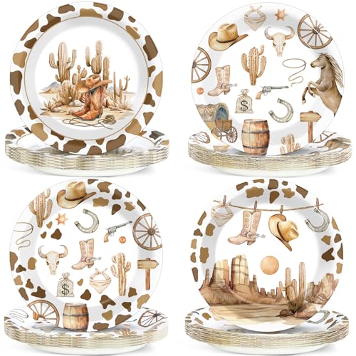 CHUNNIN 48-Pack Western Cowboy Paper Plates – 7-Inch Disposable Dinner Plates for Wild West Theme Parties