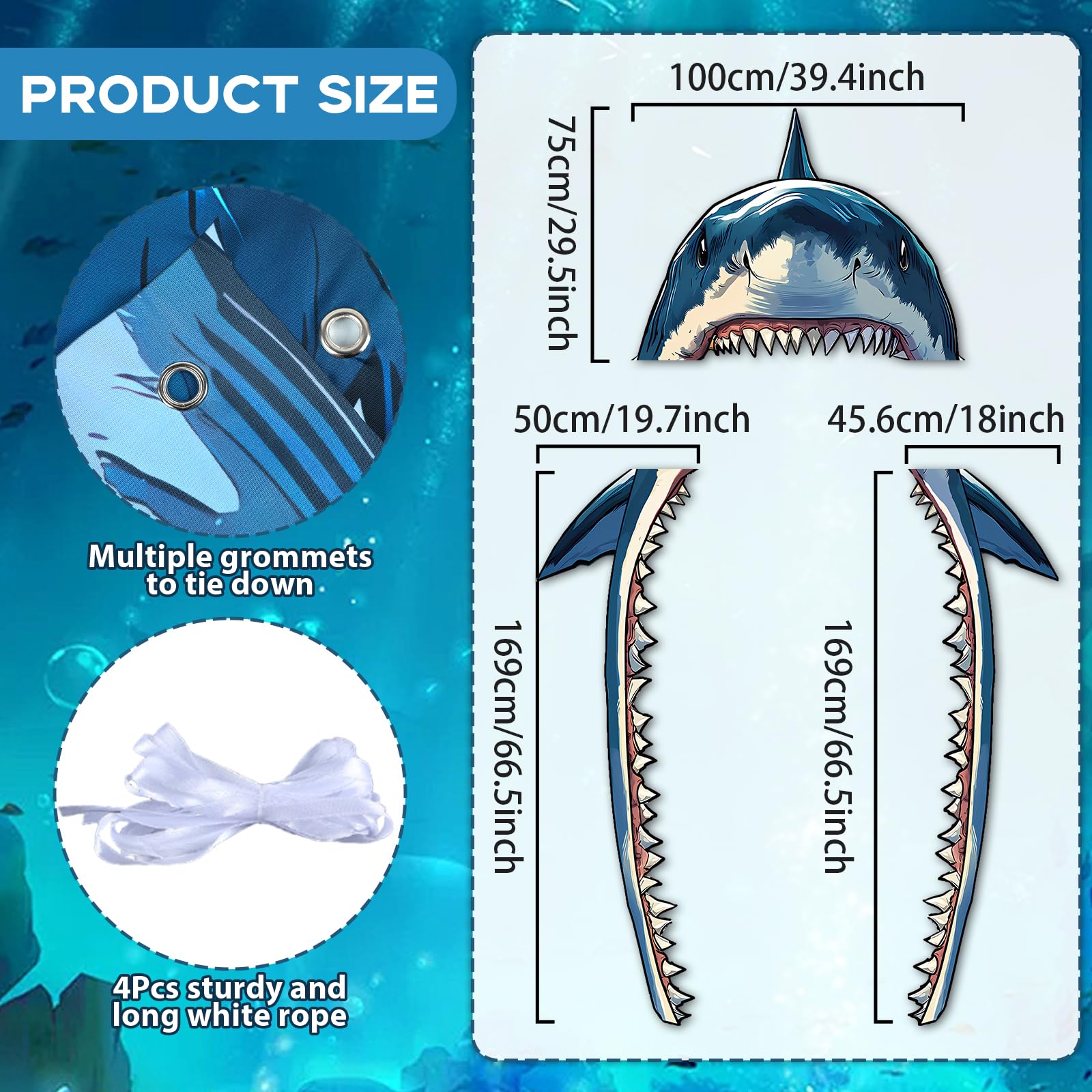CHUNNIN Shark Porch Banner Set – 3-Piece Sea Animal Door Decoration for Ocean Birthday Parties, Photo Backdrop, Indoor/Outdoor Use