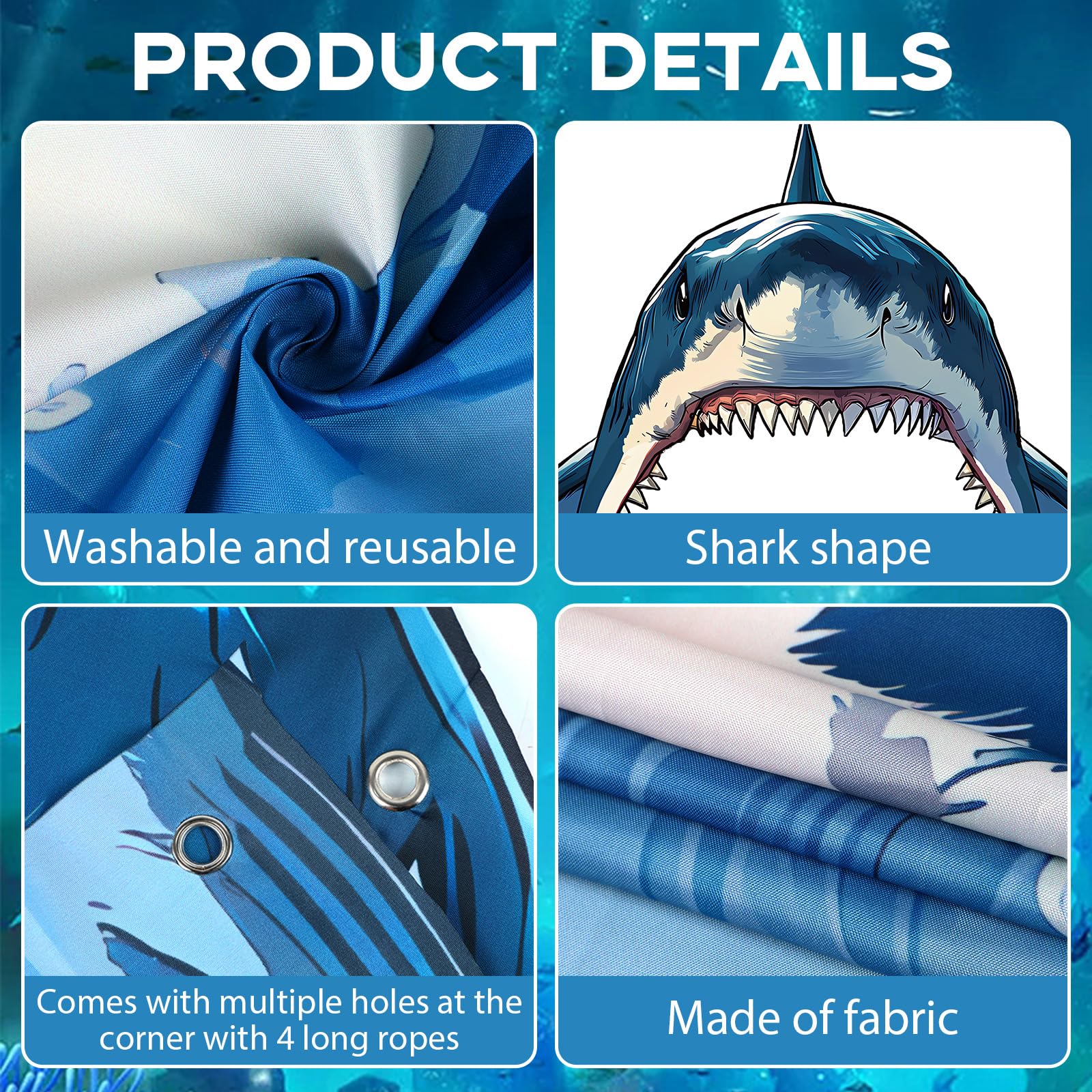 CHUNNIN Shark Porch Banner Set – 3-Piece Sea Animal Door Decoration for Ocean Birthday Parties, Photo Backdrop, Indoor/Outdoor Use