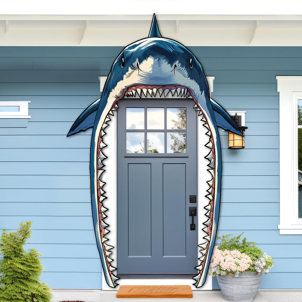 CHUNNIN Shark Porch Banner Set – 3-Piece Sea Animal Door Decoration for Ocean Birthday Parties, Photo Backdrop, Indoor/Outdoor Use