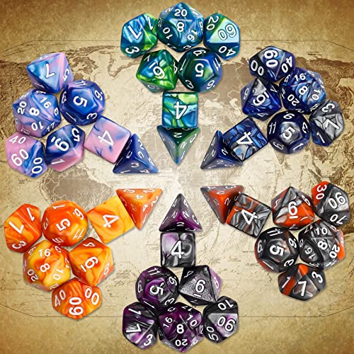 CiaraQ 42-Piece Polyhedral Dice Set – 6 Complete Sets for D&D RPG Games with Gold Pouches
