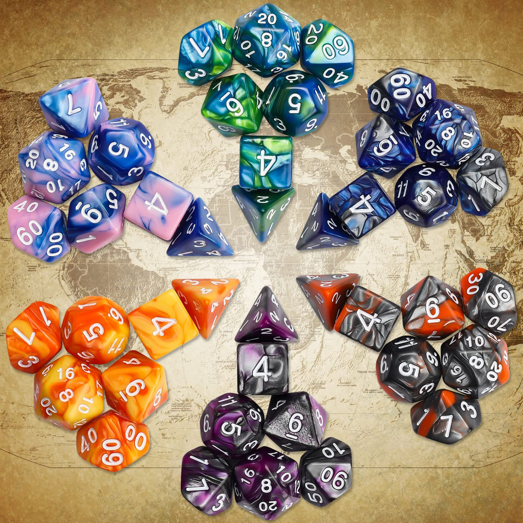 CiaraQ 42-Piece Polyhedral Dice Set – 6 Complete Sets for D&D RPG Games with Gold Pouches